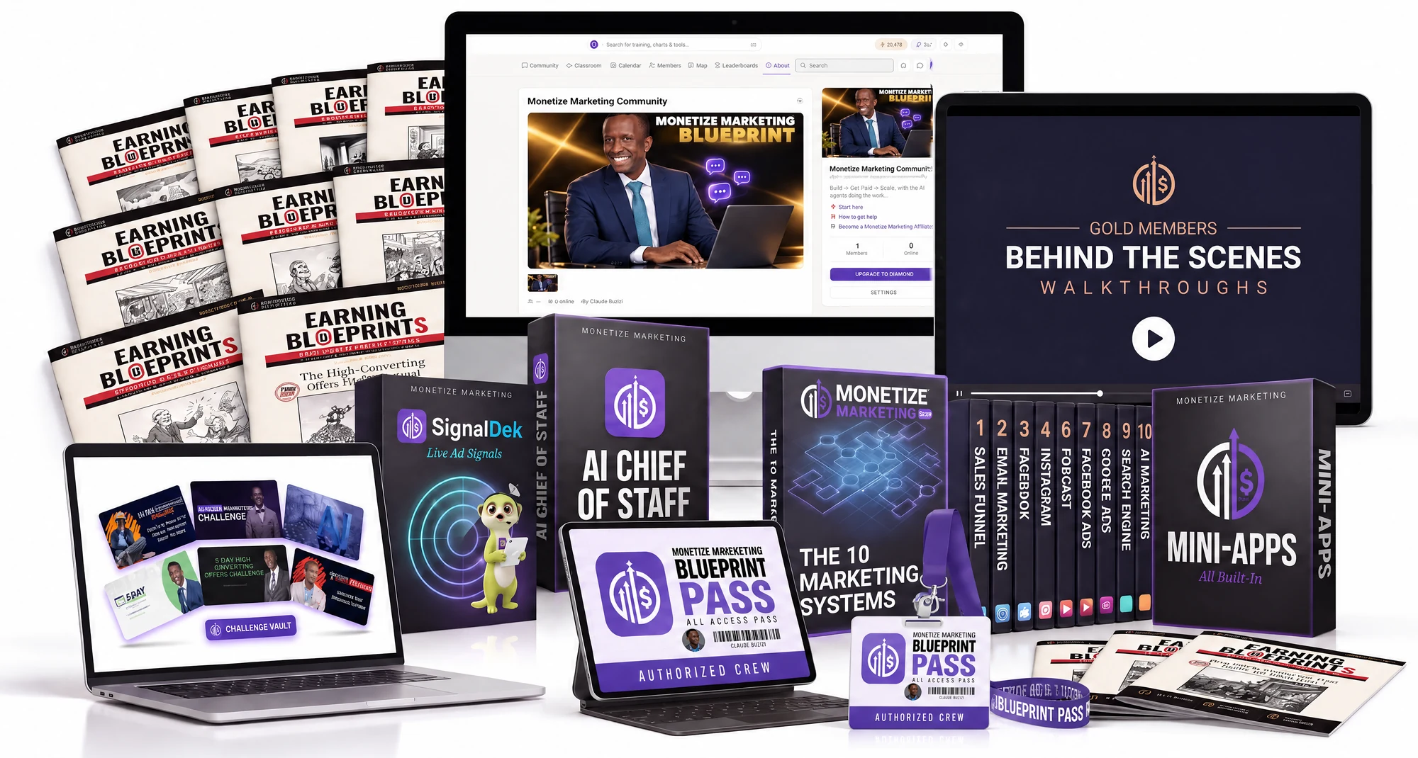 Everything in the Blueprint Pass offer together: Monetize Marketing, the mini-apps, the Challenge Vault and the Blueprint Pass